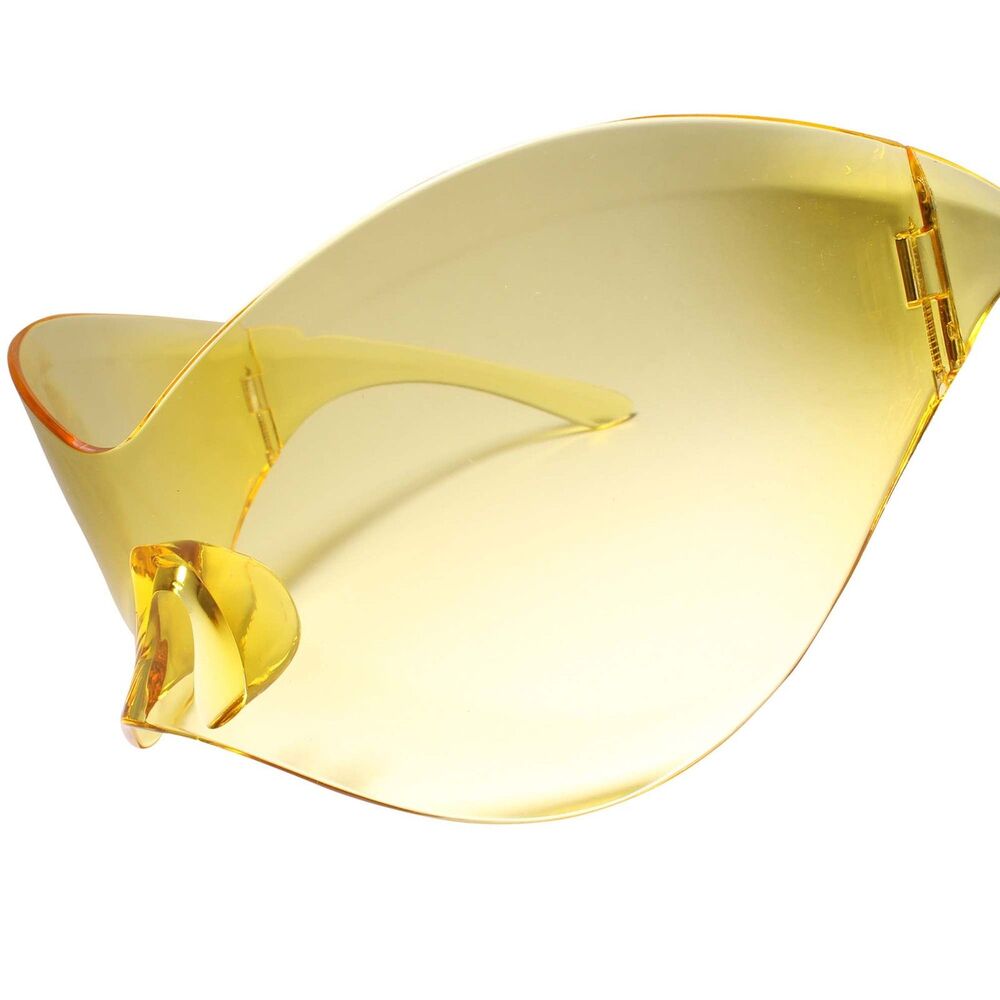 Modern Oversized Rimless Shield Wraparound Fashion Womens Yellow Sunglasses
